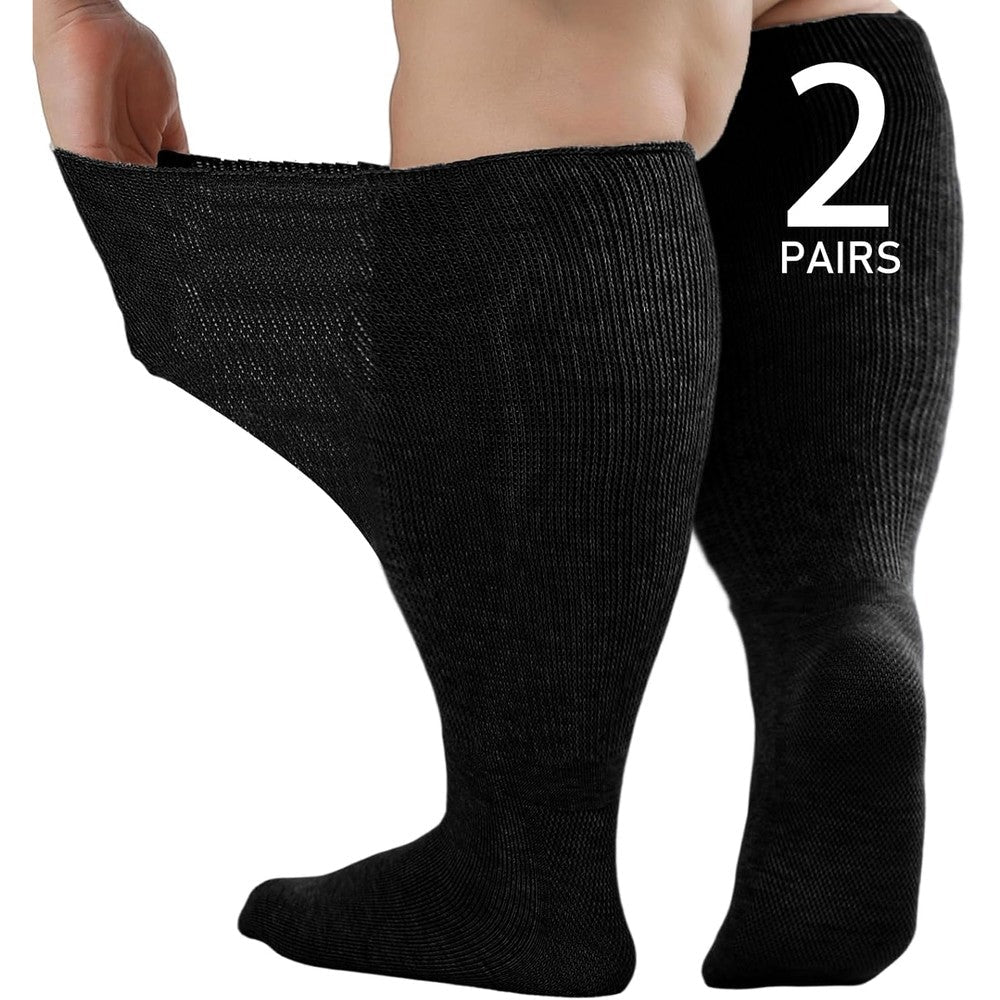 Orthostride wide diabetic socks front view showing stretchable black fabric
