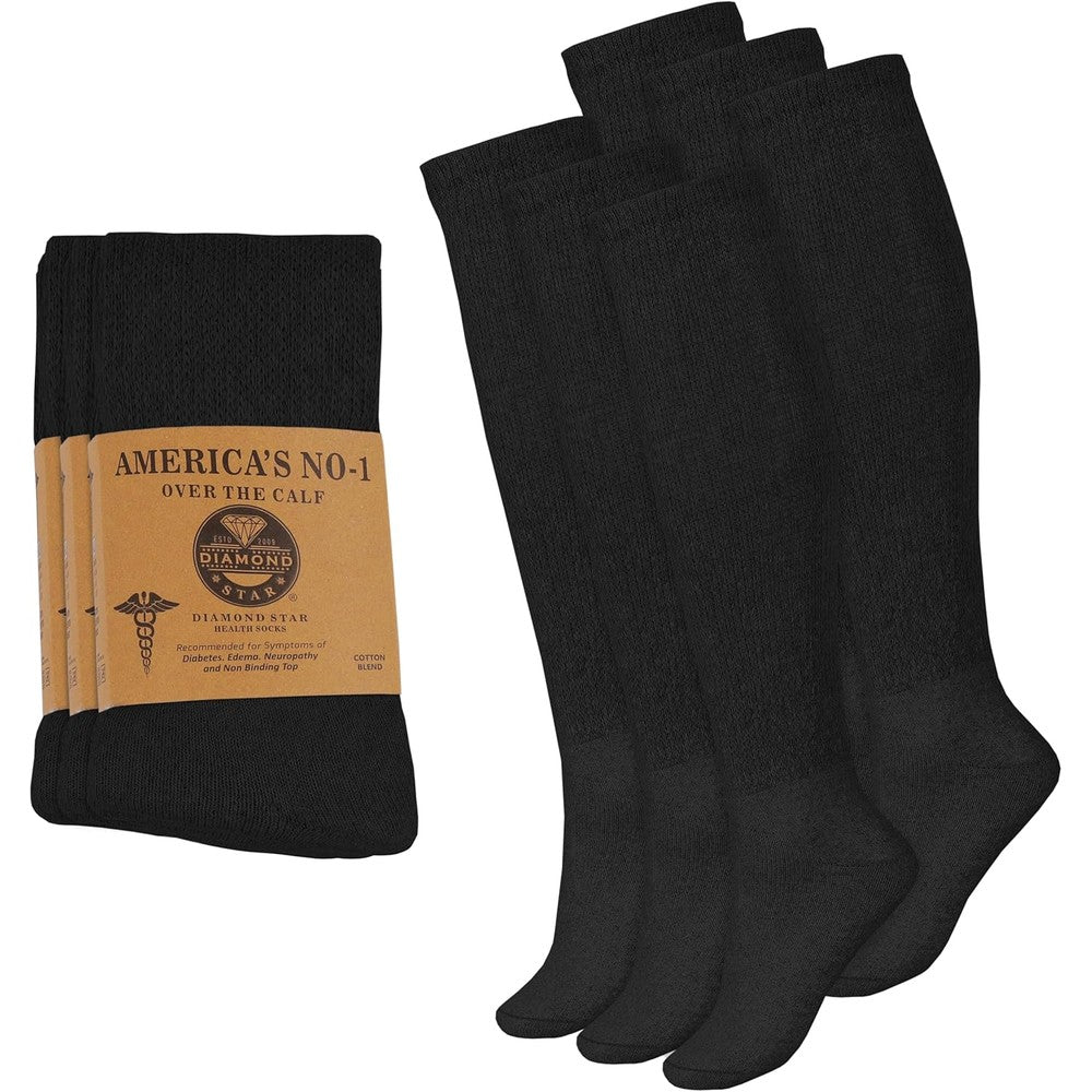 Diamond Star Diabetic Knee High Socks front view premium cotton hosiery
