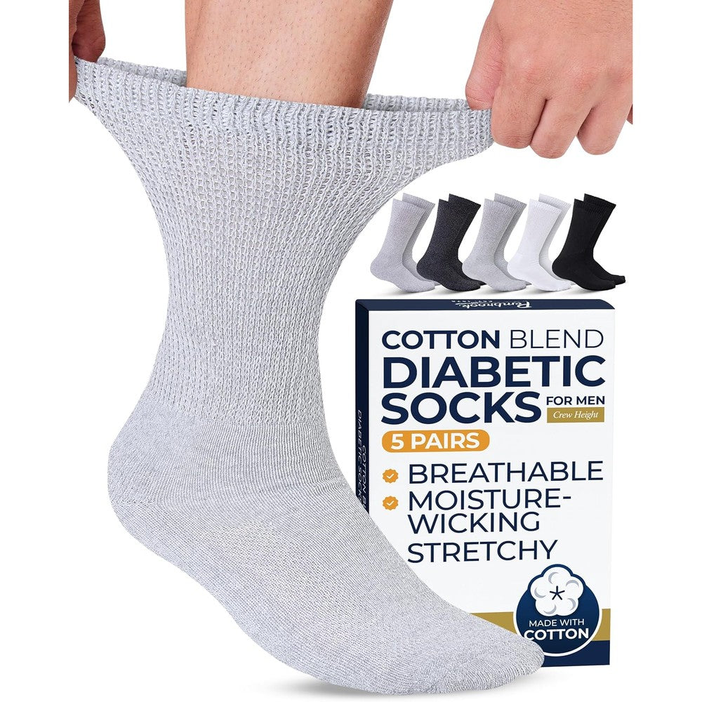 Pembrook Cotton Diabetic Socks for Men 5 pairs crew pack front view