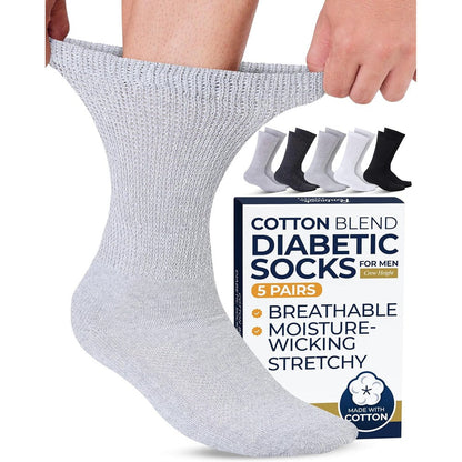 Pembrook Cotton Diabetic Socks for Men 5 pairs crew pack front view