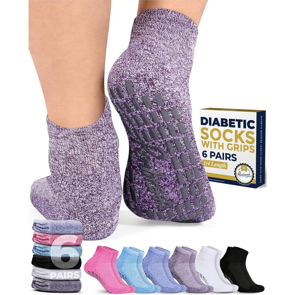 Pembrook Diabetic Ankle Socks front view featuring non-slip grippers for neuropathy relief.