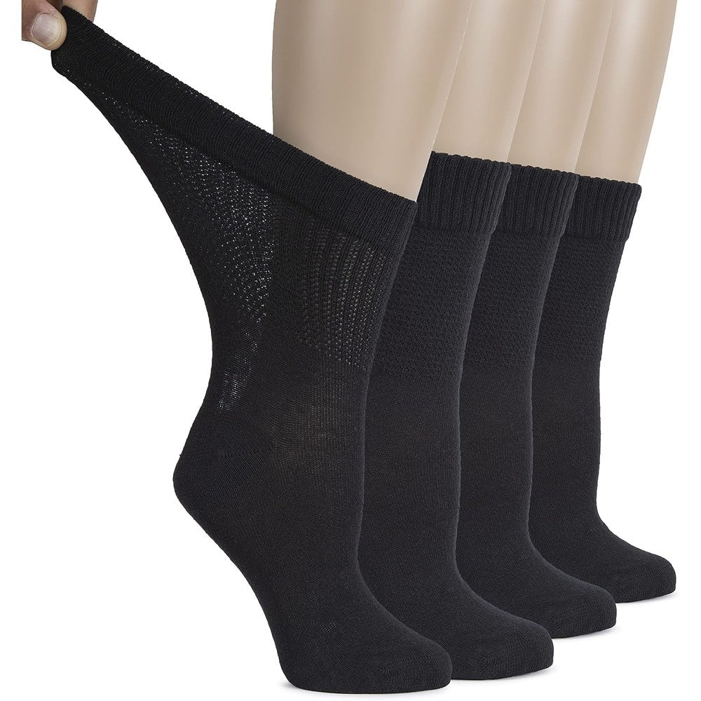 Hugh Ugoli Women's Cotton Diabetic Crew Socks front view for swelling relief.