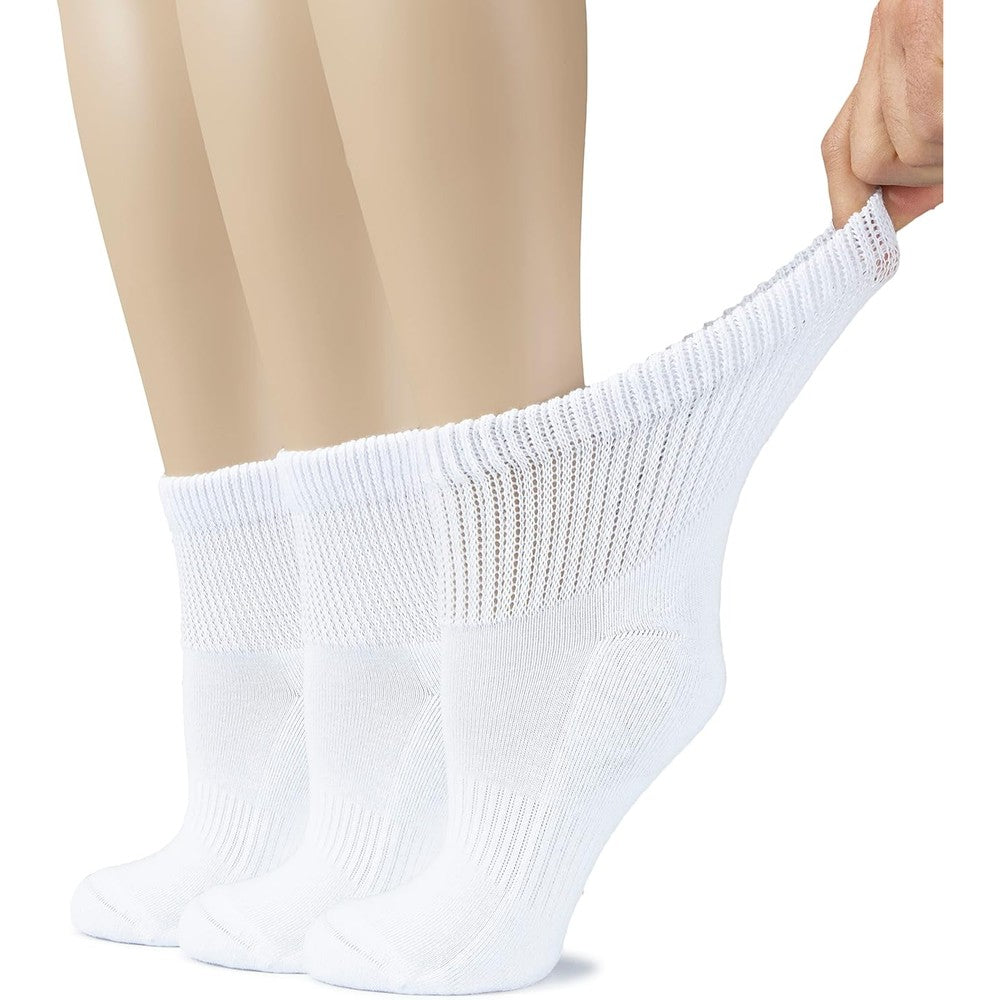 Hugh Ugoli Women's Cotton Diabetic Ankle Socks front view showing wide non-binding top.