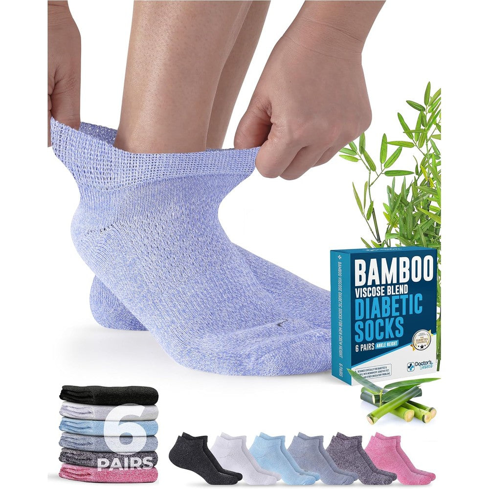 Doctor's Select viscose bamboo ankle diabetic socks front view showcasing the white color and low cut design.