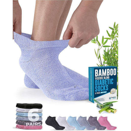 Doctor's Select viscose bamboo ankle diabetic socks front view showcasing the white color and low cut design.