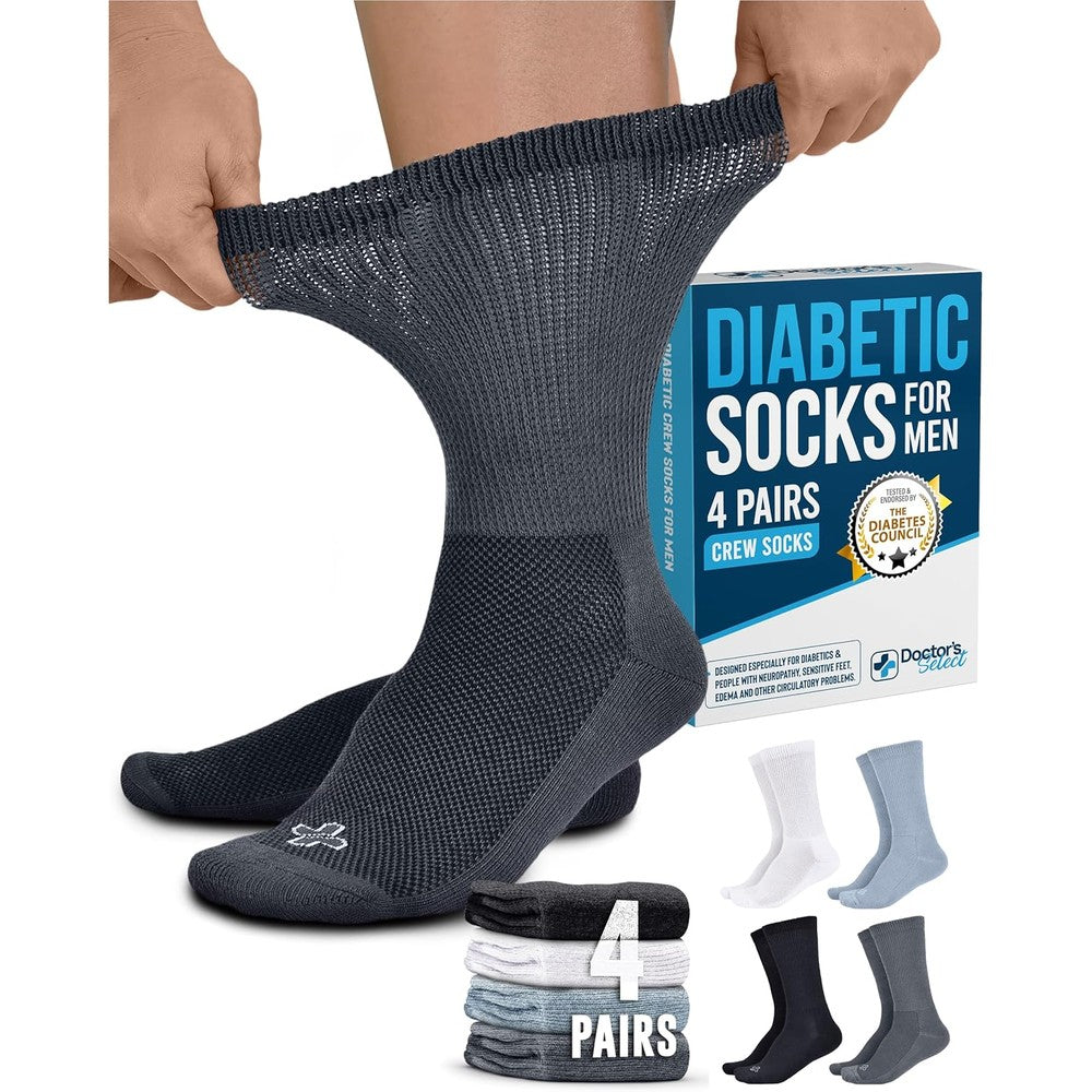 Doctor's Select Diabetic Socks for Men 4 Pack front view non-binding crew height