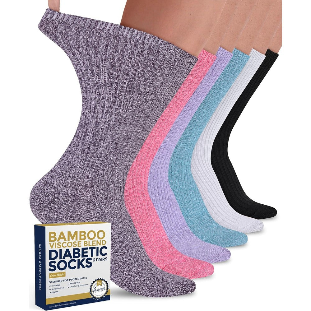 Pembrook Ribbed Knit Bamboo Viscose Diabetic Socks front view of six pair pack