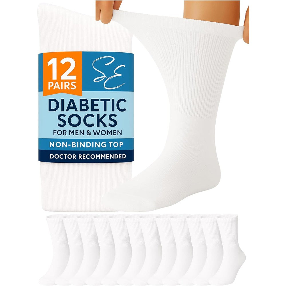 Special Essentials Diabetic Crew Socks 12 pack front view for neuropathy relief
