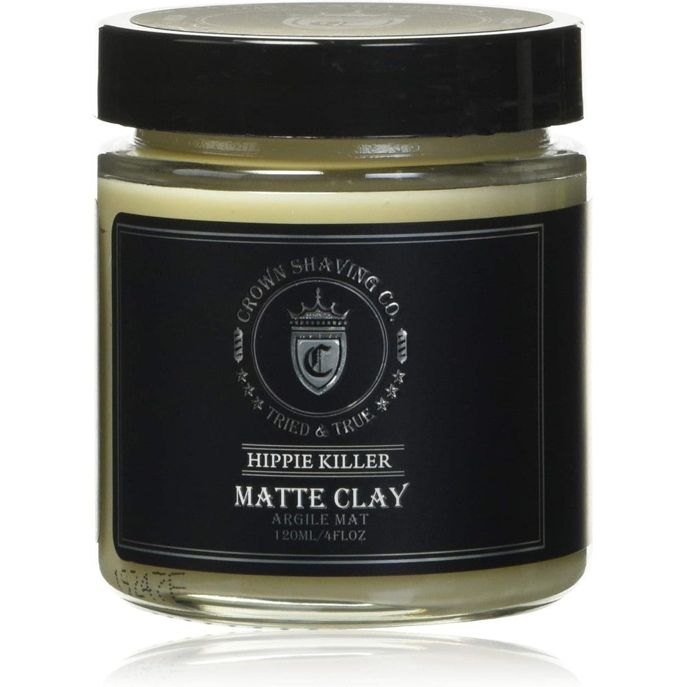 Crown Shaving Co. Hippie Killer Matte Styling Clay front jar view hair wax for men