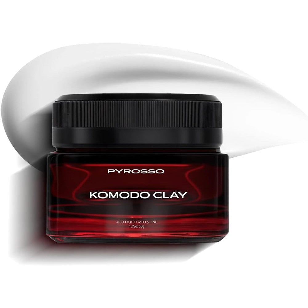 Pyrosso Komodo Clay front view of the premium hair styling jar for men.