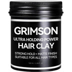 GRIMSON Hair Clay for Men 100 grams front view container for strong hold styling.