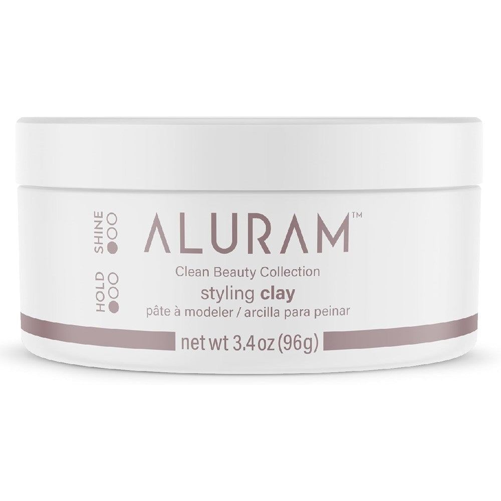 Aluram Hair Styling Clay 3.4 Ounce jar front view showing clean beauty packaging