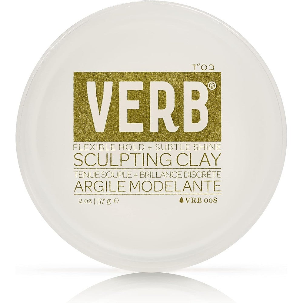 Verb Sculpting Clay 2 Ounce jar front view showing gold label hair pomade.