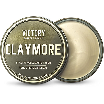 Victory Barber and Brand Claymore styling clay front view metal tin container