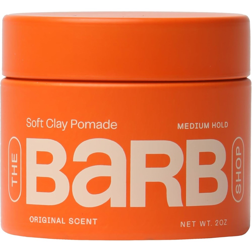 The Barb Shop Soft Clay Pomade front view of 2 Ounce jar