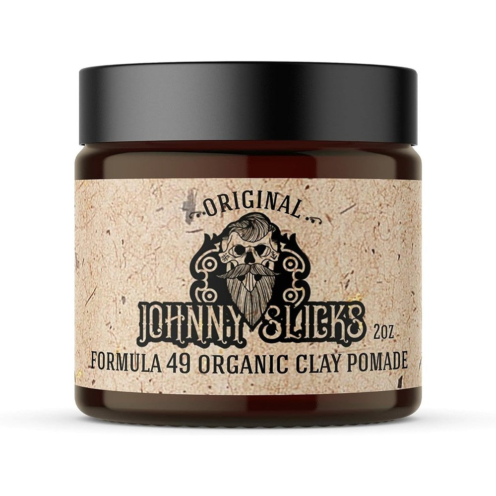 Johnny Slicks Formula 49 Clay All Organic Pomade front view of 2 ounce jar
