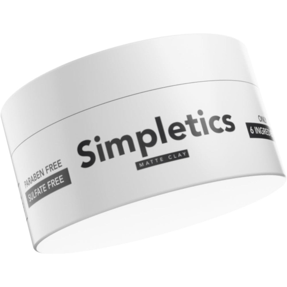 Simpletics Hair Clay for Men vanilla scent front container view