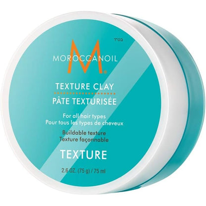 Moroccanoil Texture Clay front view of the 75ml jar for matte finish hair styling.