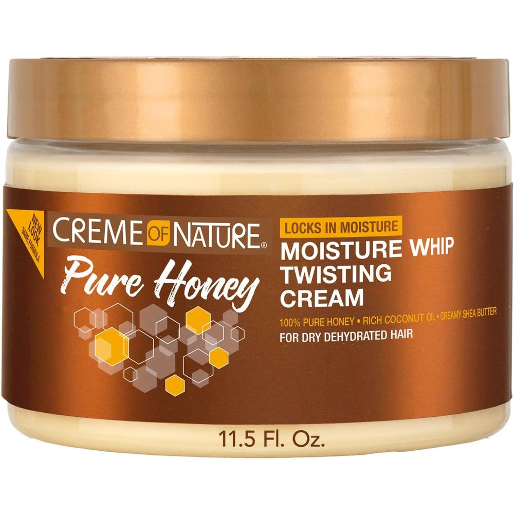 Creme of Nature Pure Honey Moisture Whip Twisting Cream front view product jar for curly hair definition