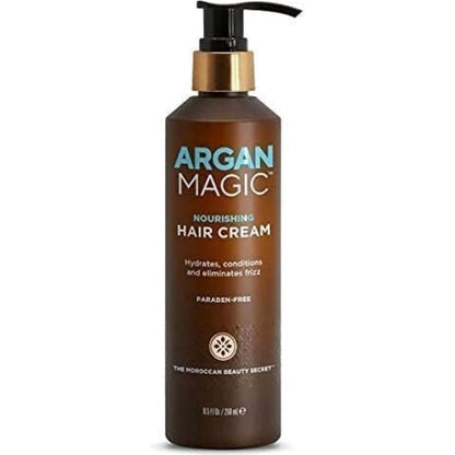 Argan Magic Nourishing Hair Cream front view bottle with pump dispenser for frizz control