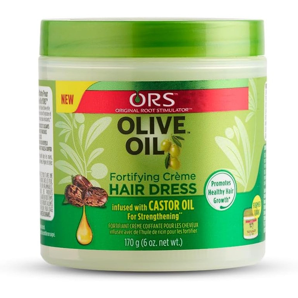 ORS Olive Oil Fortifying Cream Hair Dress 6 Ounce front view jar for hair strengthening.