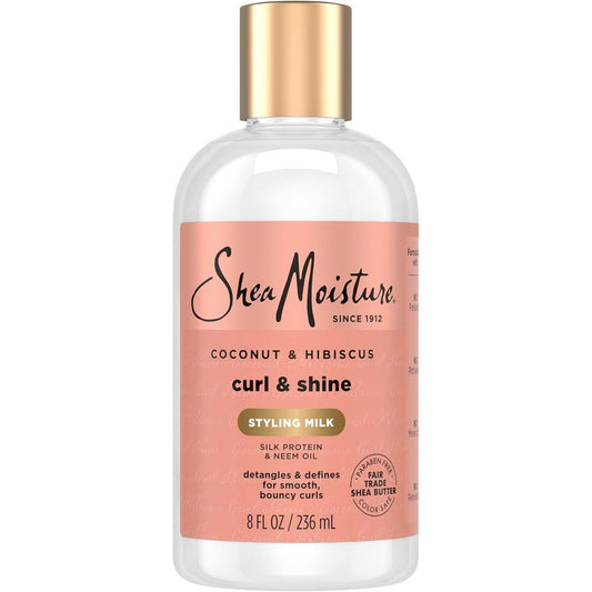 SheaMoisture Coconut and Hibiscus Curl and Style Milk 8 Ounce front view bottle for curly hair styling