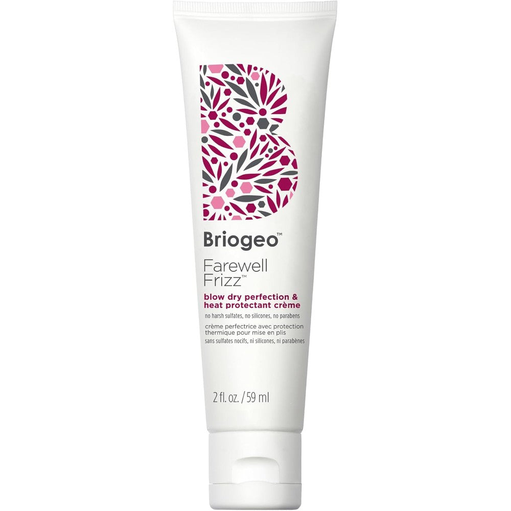 Briogeo Farewell Frizz Blow Dry Perfection Heat Protectant Cream front view showcasing clean packaging for frizz control