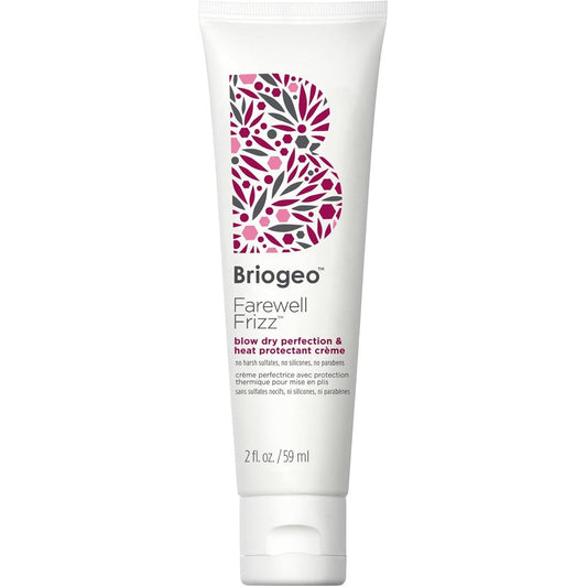 Briogeo Farewell Frizz Blow Dry Perfection Heat Protectant Cream front view showcasing clean packaging for frizz control