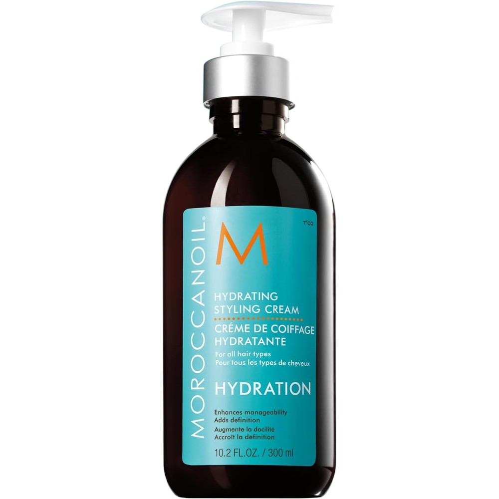 Moroccanoil Hydrating Styling Cream front view of the three hundred milliliter bottle showcasing the blue label.