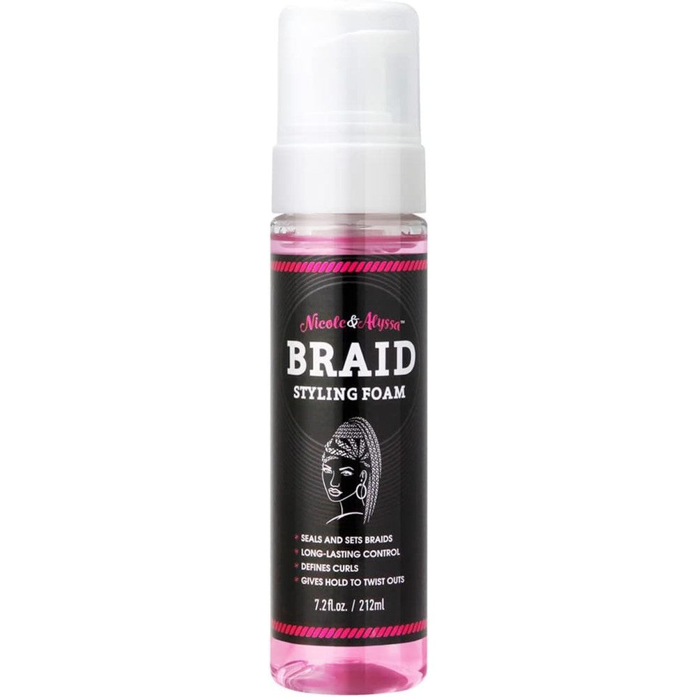 Nicole & Alyssa Braid Styling Foam front view premium hair mousse for extra hold