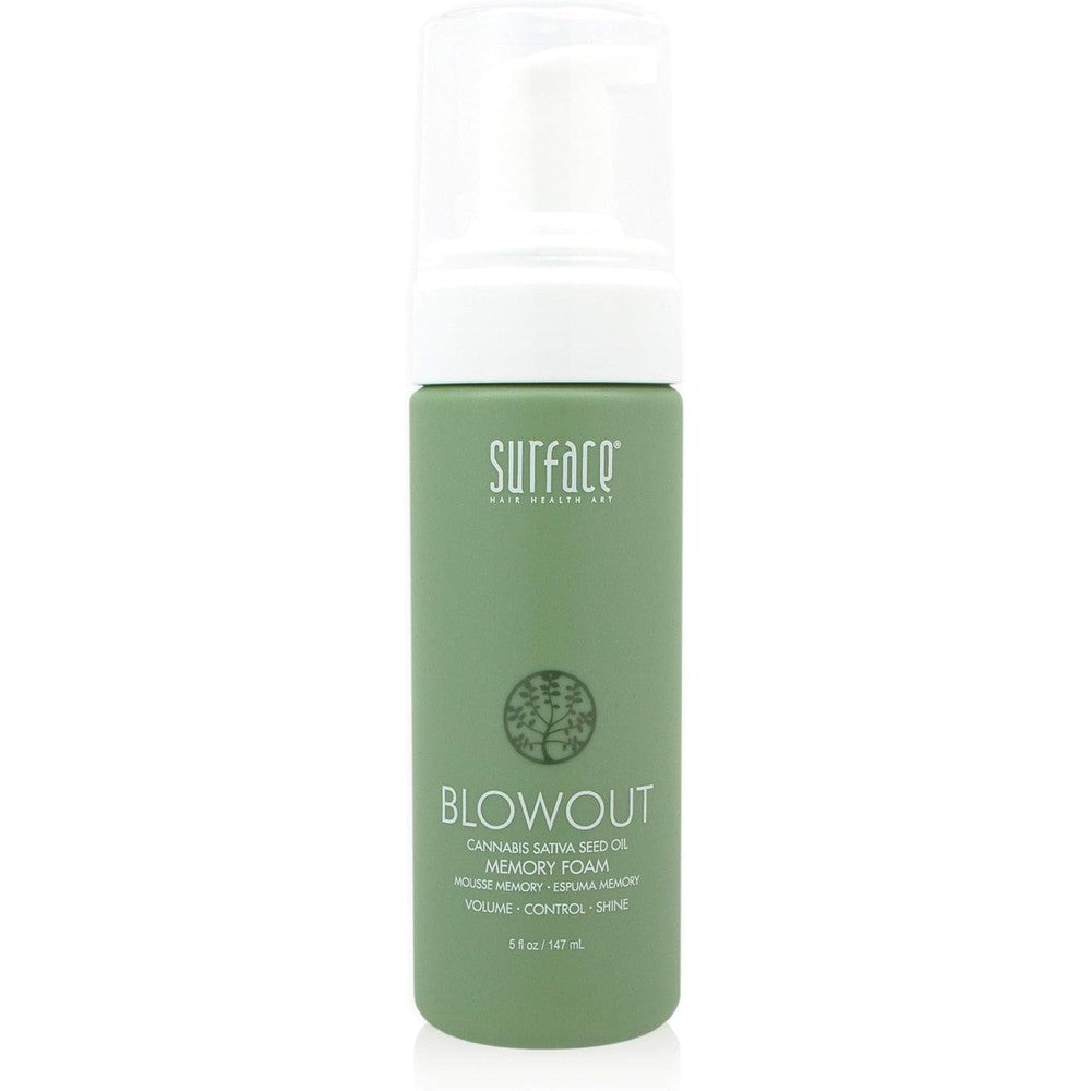 Surface Hair Blowout Memory Foam Hair Mousse front view showcasing the 5 fluid ounces bottle for premium volumizing salon styling.