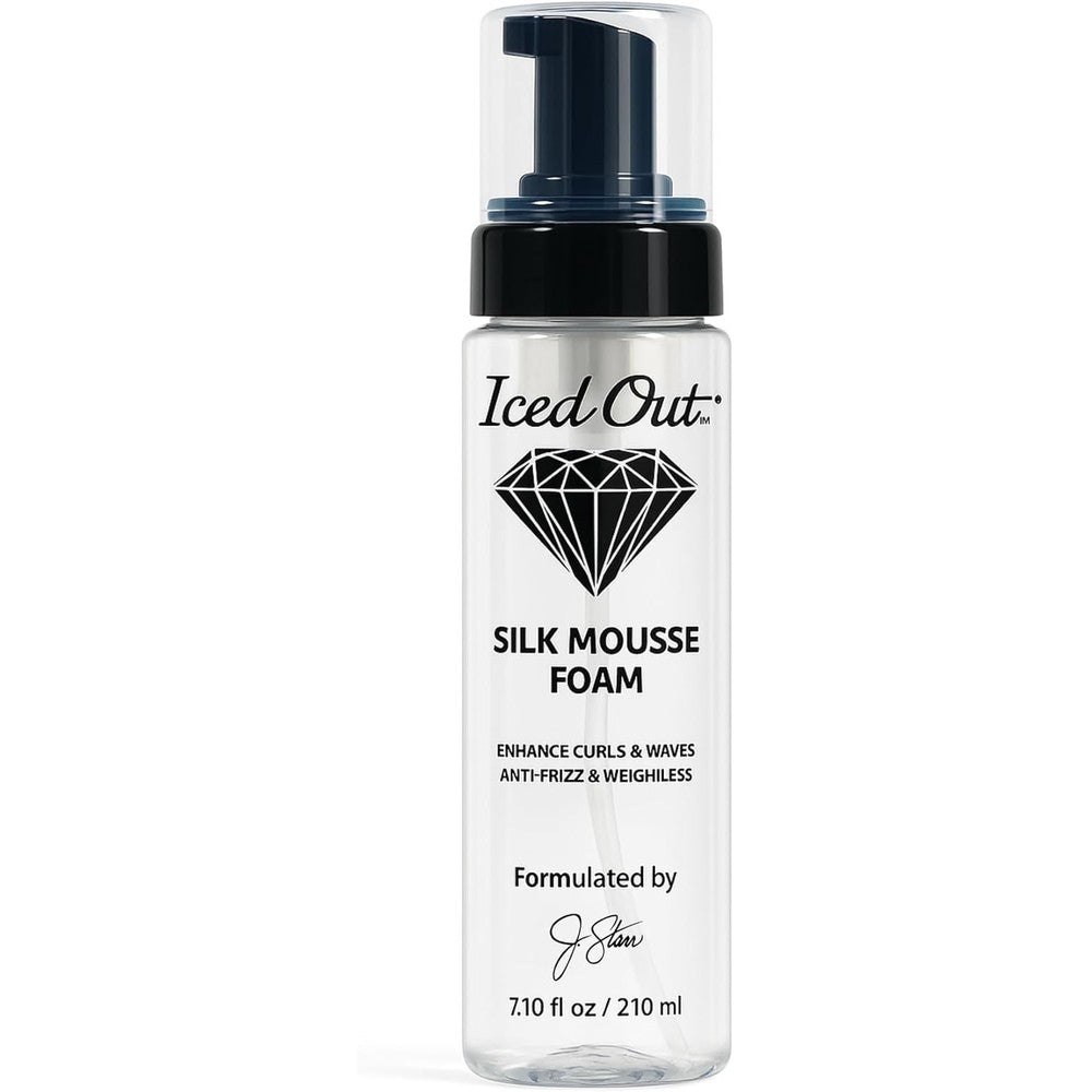 Iced Out Silk Mousse Foam front view bottle for curl definition styling