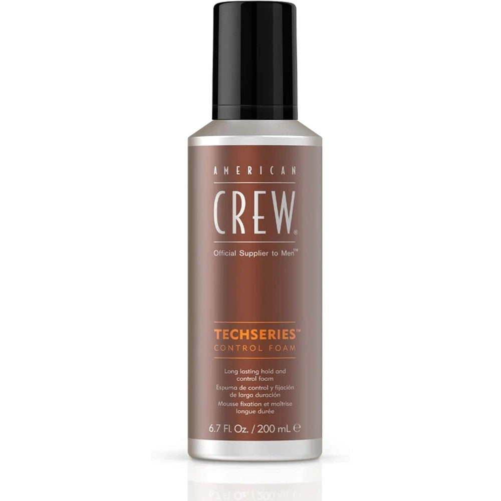 American Crew Men's Hair Control Foam Techseries pump bottle front view for premium men's hairstyling