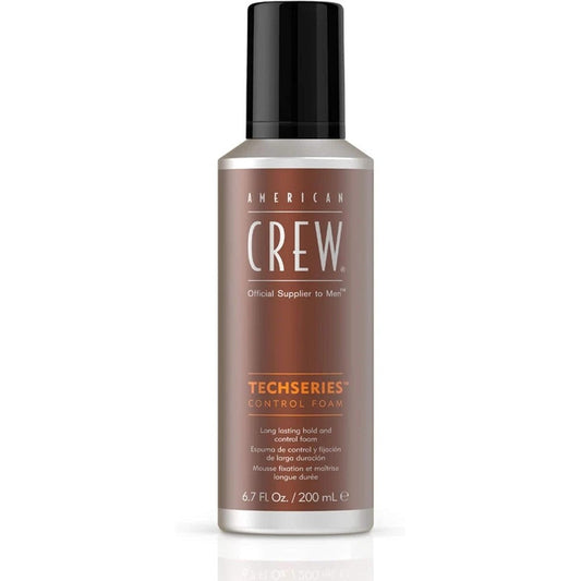 American Crew Men's Hair Control Foam Techseries pump bottle front view for premium men's hairstyling