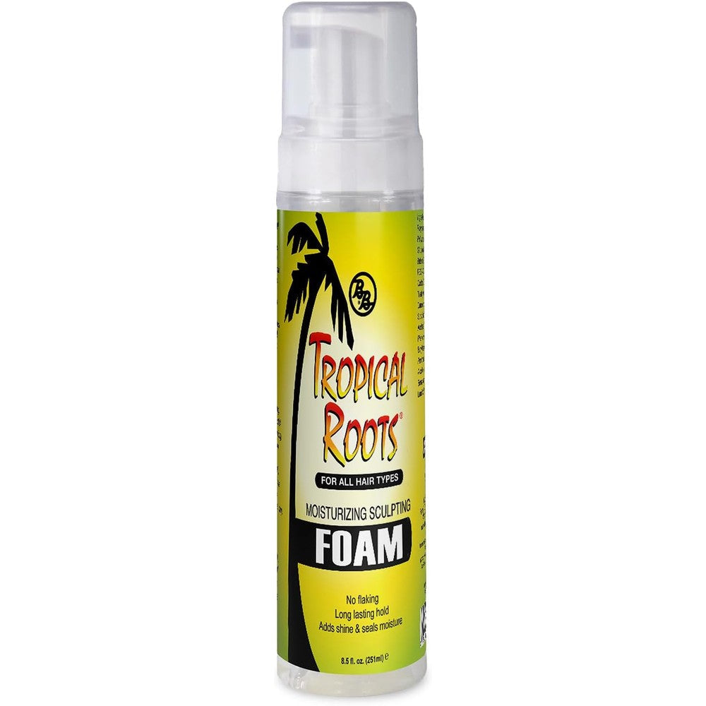 Bronner Bros Tropical Roots Moisturizing Sculpting Foam front view bottle