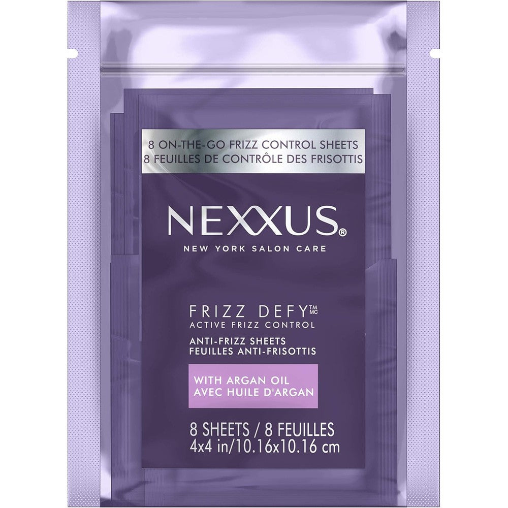 Nexxus Frizz Defy Active Frizz Control Sheets front packaging displaying eight count size