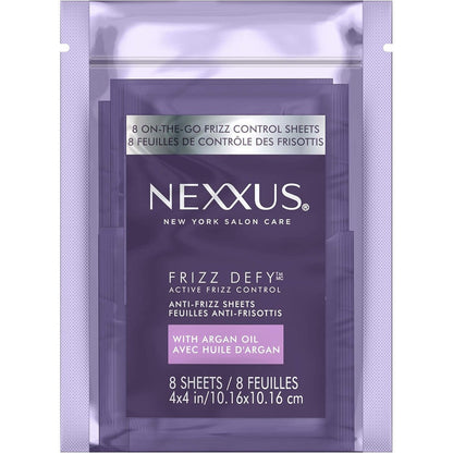 Nexxus Frizz Defy Active Frizz Control Sheets front packaging displaying eight count size