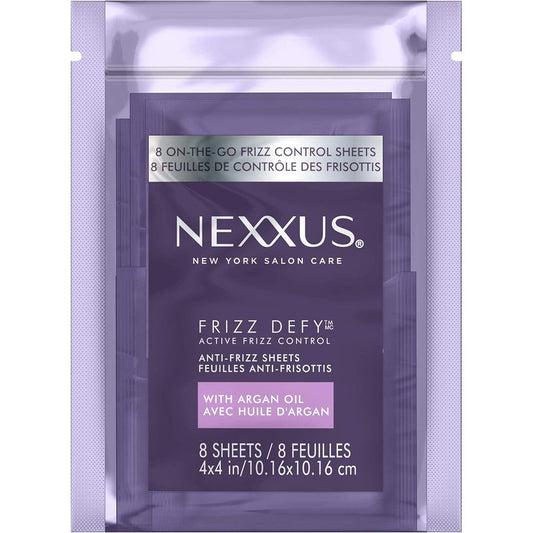 Nexxus Frizz Defy Active Frizz Control Sheets front packaging displaying eight count size