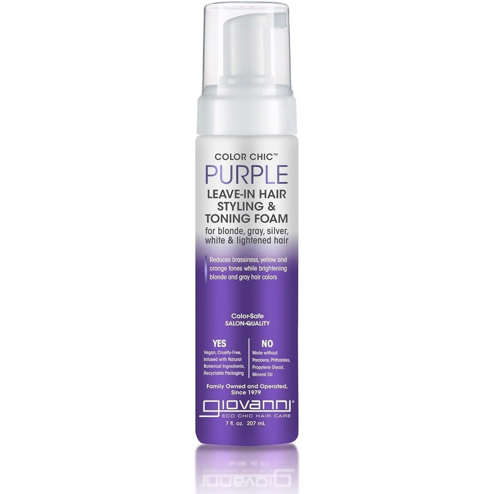 Giovanni Color Chic Purple Leave In Hair Styling and Toning Foam front view pump bottle