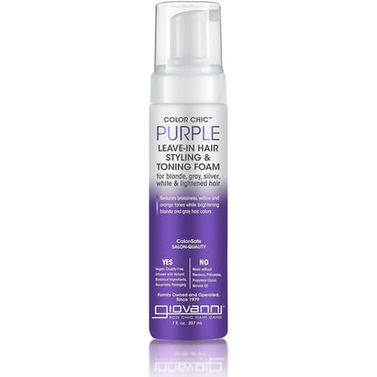 Giovanni Color Chic Purple Leave In Hair Styling and Toning Foam front view pump bottle
