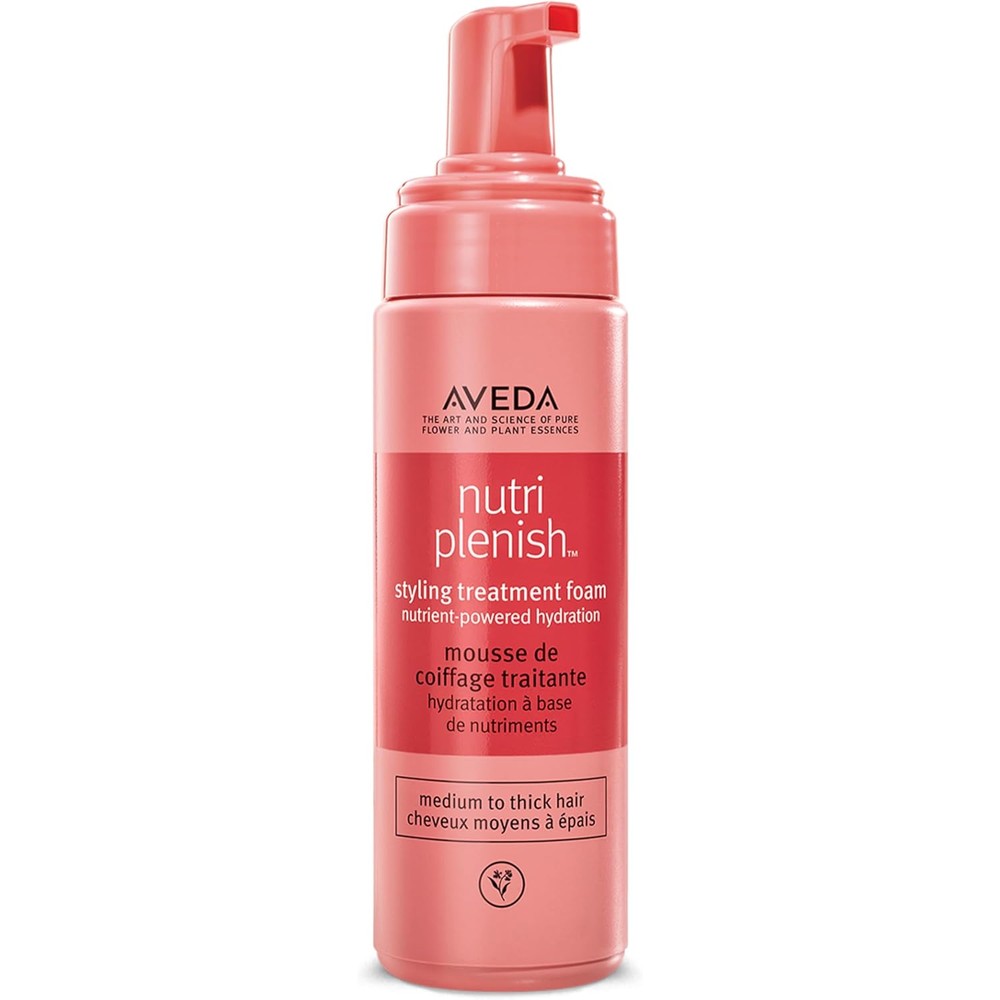 Aveda Nutriplenish Styling Treatment Foam front view pink bottle with pump dispenser