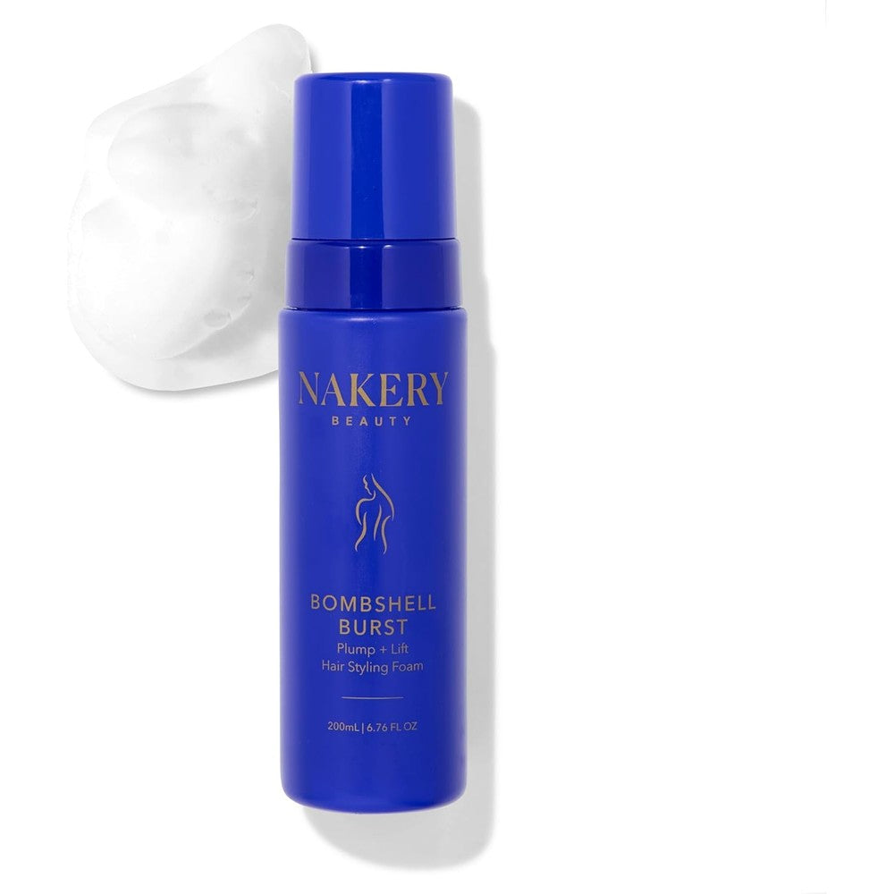 Nakery Beauty Bombshell Burst Hair Foam front view of the 200ml volumizing mousse bottle