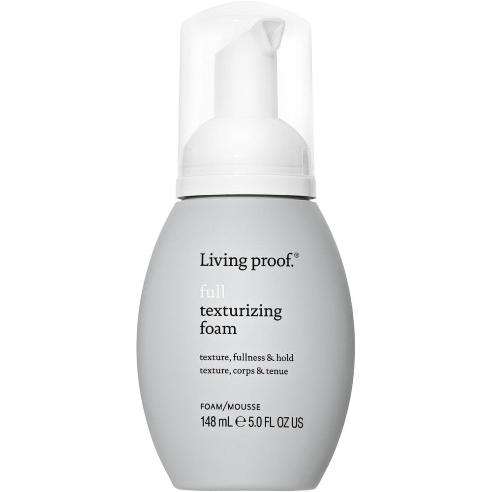 Living Proof Full Texturizing Foam front view bottle for fine hair volume