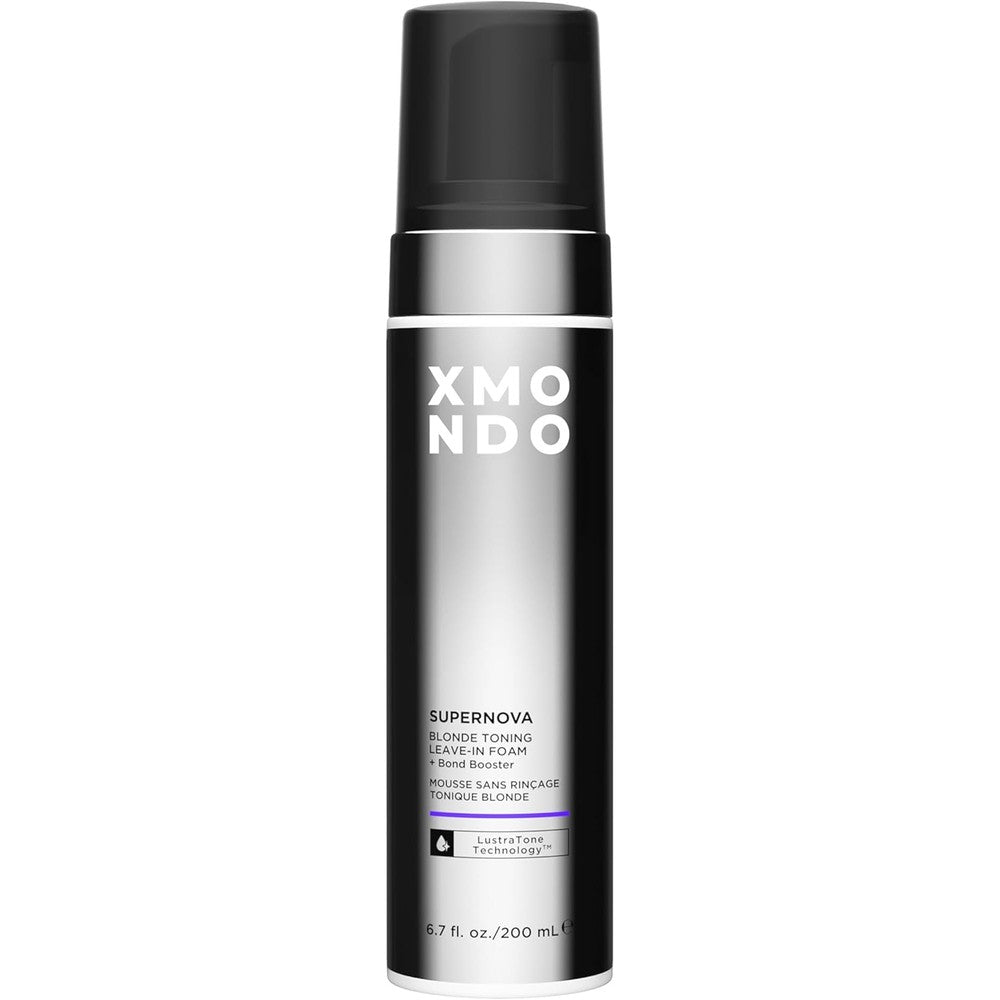 XMONDO Hair Supernova Blonde Toning Leave In Foam front view bottle of purple toner mousse for blonde hair care