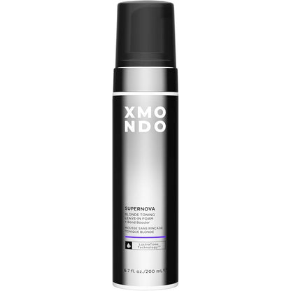 XMONDO Hair Supernova Blonde Toning Leave In Foam front view bottle of purple toner mousse for blonde hair care