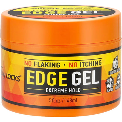 AllDay Locks Edge Gel Extreme Hold 5 Ounce jar front view showing packaging details.