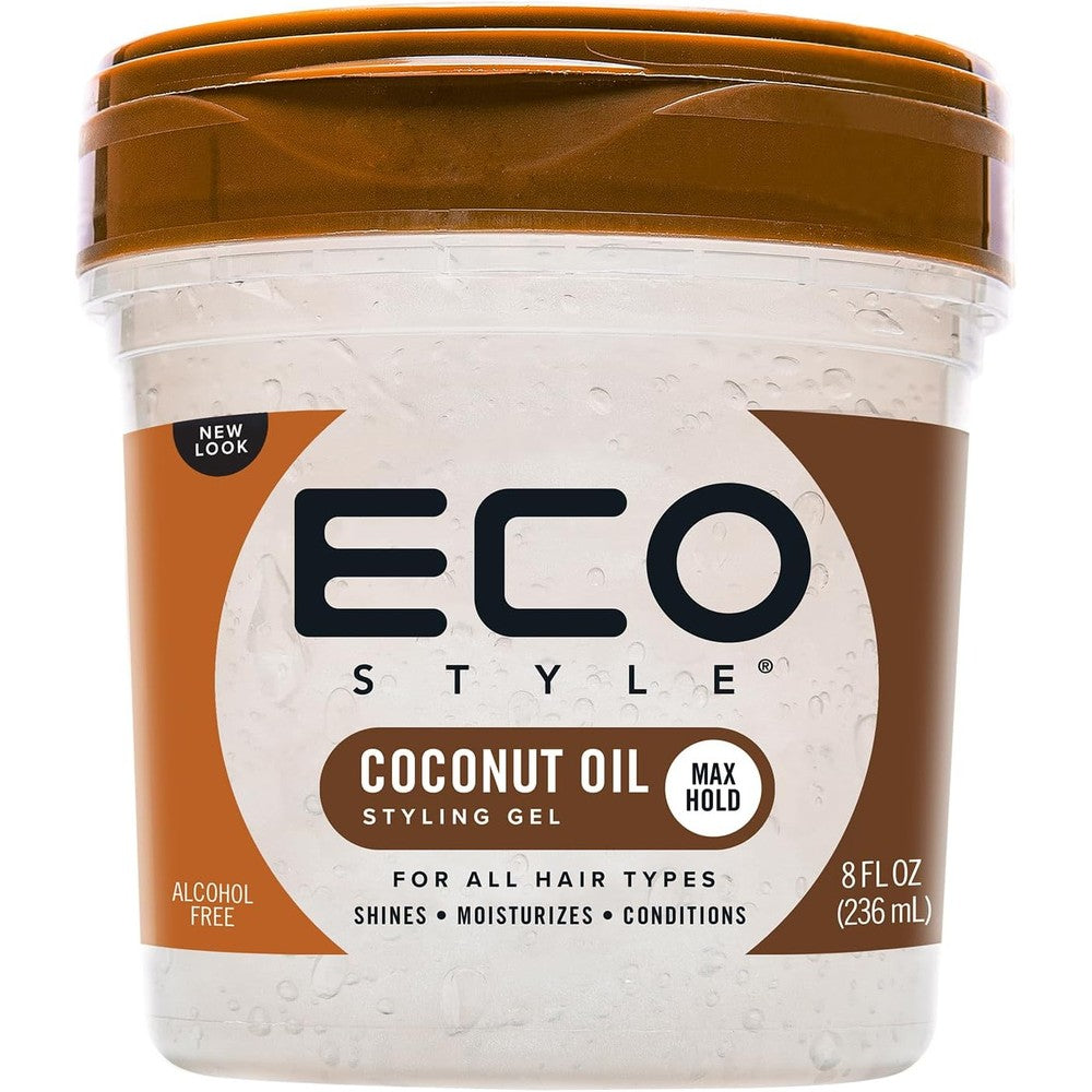 Eco Style Coconut Oil Styling Gel front view of 236 ml tub for maximum hair hold