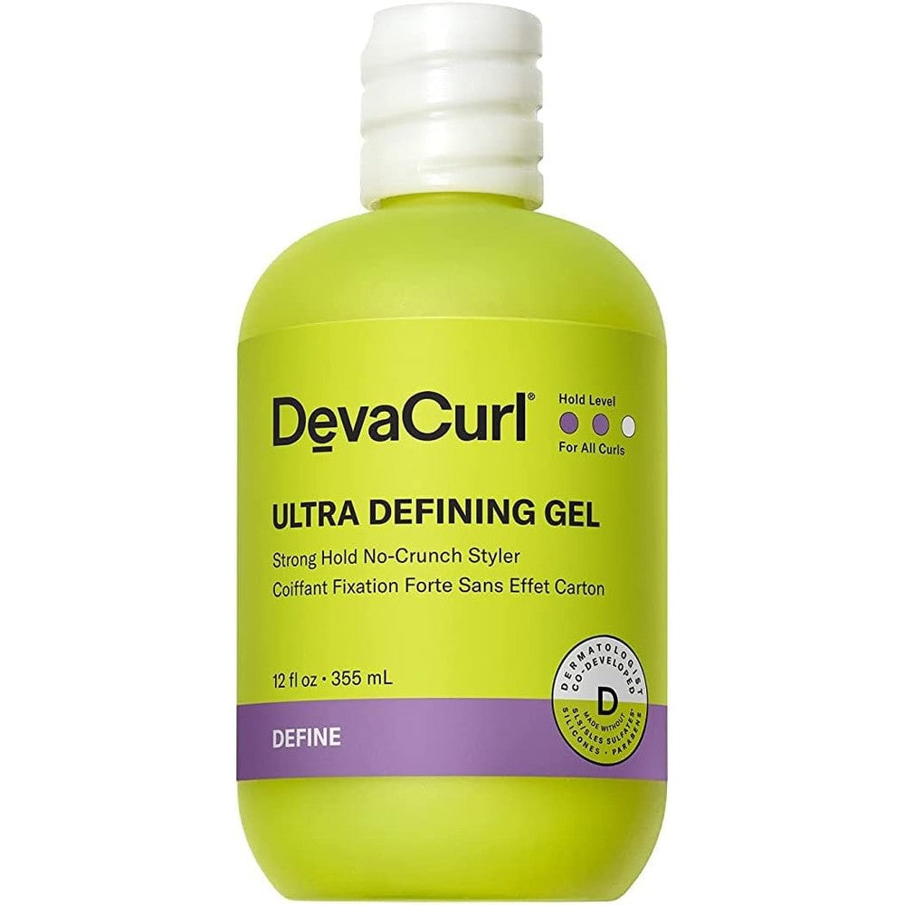 DevaCurl Ultra Defining Gel 355ml front view bottle for strong hold curl styling.