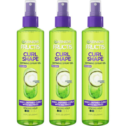 Garnier Fructis Style Curl Shape Defining Spray Gel front view three pack