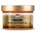 African Pride Black Castor Miracle Extra Hold Braid Loc and Twist Gel 8 Ounce front view jar for hair styling